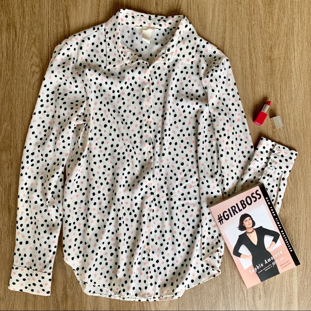 H&M Pink and Black Dotted Blouse